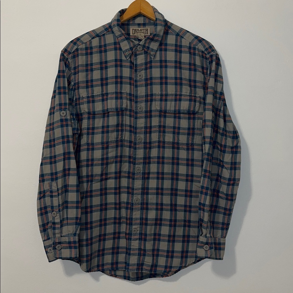 DULUTH TRADING Men’s Medium Flannel Plaid Long Sleeve Button Down Cotton Gray - Picture 2 of 7